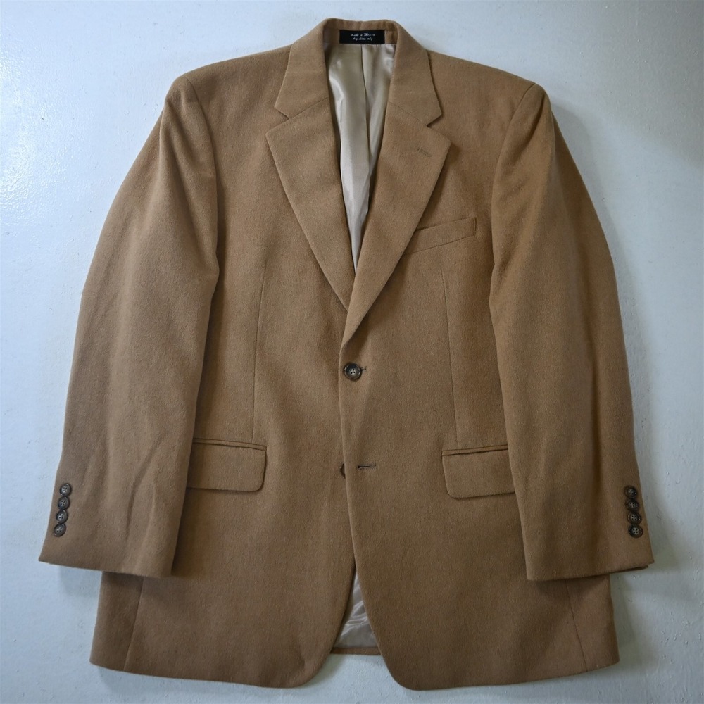 Charter Club 40R Khaki 100% Camelhair Flannel Mens Blazer Suit Jacket Sport Coat